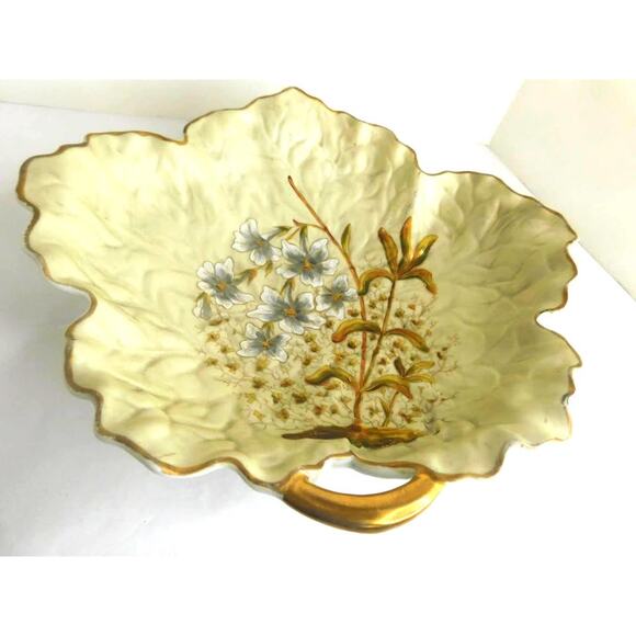 Victoria Carlsbad Other - Antique Victoria Carlsbad Austria Porcelain Leaf Platter Gilded Floral Tray